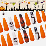 24Pcs Halloween Black Ghost Long Ballet False Nails With Heart Blood Design Halloween Press On Nails Detachable Full Cover Nails