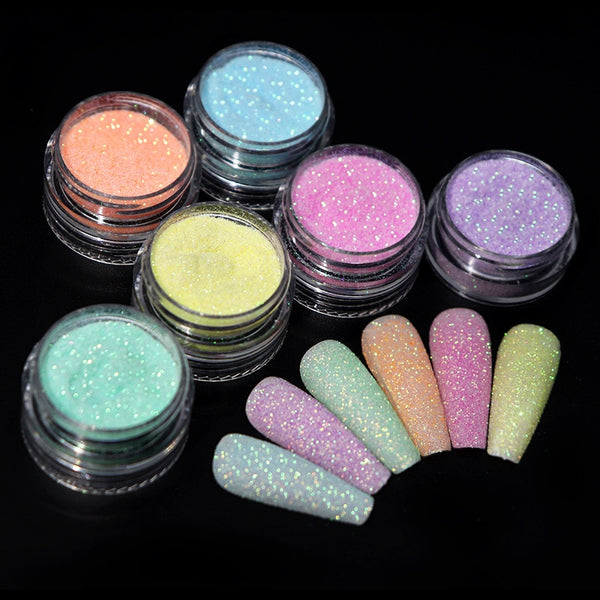 6 Colors Candy Sweater Effect Nail Glitter Sparkly Sugar Dust Powder Chrome Pigment For Manicure Polish Nail Art Decorations