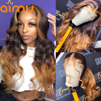 Ombre Highlight Honey Blonde Colored Full 360 Lace Frontal Wigs Body Wave Human Hair Brazilian HD Front Wigs Natural Pre Plucked