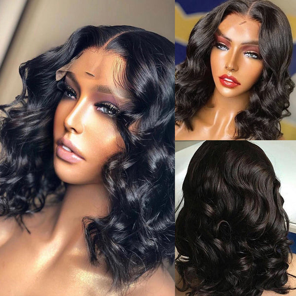 Short Bob Wig Highlight Wig Human Hair Wigs For Black Women T Part Brazilian Pre Plucked With Baby Hair Body Wave Lace Front Wig