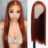 Straight Lace Front Wig Synthetic Natural Hair Orange Ginger 26 Inch Heat Resistant HD Lace Frontal Wigs