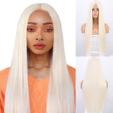 Synthetic Wigs Long Straight Highlights Wig Middle Part Brown Mixed Blonde Color Natural Looking - Divine Diva Beauty