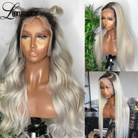 30 Inches Ash Blonde Straight Lace Front Wigs Human Hair Grey White Wig Transparent HD Lace Frontal Wig Brazilian Hair - Divine Diva Beauty