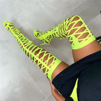 Yellow Thigh High Belted Hollow Out Summer Sandals Boots