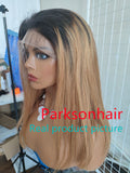Honey Blonde 13x4 Transparent Lace Front Human Hair  Wig Highlight 1B/613 Underneath Short Bob Pixie Cut Colored Wig