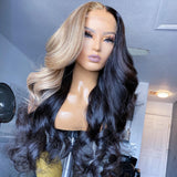 Black With Blonde highlight Red Human Hair Ombre 13x6 Transparent Lace Front Wig Hair Wigs Body Wave Lace Frontal Wigs