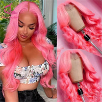 Pink 13x4 HD Transparent Lace Front Wig Body Wave Wigs  613 Colored Full Lace Front Blonde Human Hair Remy Wigs