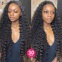 30 32 34 inch Deep Wave Frontal Wig Free Part 13x4 Hd Transparent Lace Frontal Wig Deep Culry Human Hair Wigs - Divine Diva Beauty