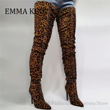 Leopard Print Over The Knee Boots Rivets Studs Ladies Boots 11+