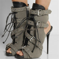 Fashion Army Green Cutouts Combat Ankle Boots