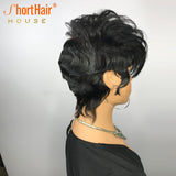 Human Hair Wigs Short Pixie Cut Wigs Wavy Wig With Bang Full Machine Made Wigs 150%Density Wavy Bob