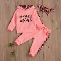 Infant Newborn Baby Girl Clothes  3PCS Leopard Letter Hooded outfit bby