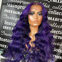 Purple Color 30 Inch Loose Body Wave Transparent Lace Front Wigs Pre Plucked Brazilian Coloed Human Hair Wig 180%