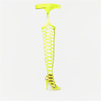 Yellow Thigh High Belted Hollow Out Summer Sandals Boots