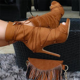 Cross-tied Brown Ankle Booties High Heel Stiletto Sexy Lady Short Boots