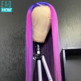 Pink Purple Highlight Wig Straight Frontal Wigs Human Hair Brazilian Remy 30 Inch T Part Transparent Lace Pre Plucked