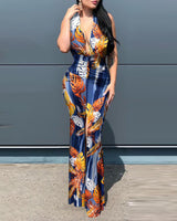 Plunge Print Slit Sleeveless Maxi Dress