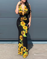 Plunge Print Slit Sleeveless Maxi Dress