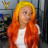 Yellow Orange Ombre Colored Lace Front Human Hair Wigs For Women Brazilian Body Wave Wig Pre Plucked With Baby Hair Closure Wig - Divine Diva Beauty