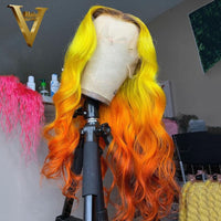 Yellow Orange Ombre Colored Lace Front Human Hair Wigs For Women Brazilian Body Wave Wig Pre Plucked With Baby Hair Closure Wig - Divine Diva Beauty