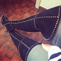 Autumn Winter Women Long Boots Sexy Suede Studded Rivets Over the Knee Thigh High Boots