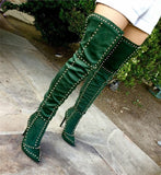 Autumn Winter Women Long Boots Sexy Suede Studded Rivets Over the Knee Thigh High Boots