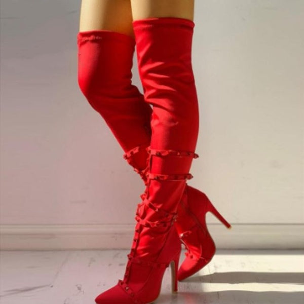 Pointed Toe Zipper  Thigh High Boots