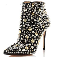 Rivets Studded Designer Party Shoes Sexy High Heels Black Leather Boots