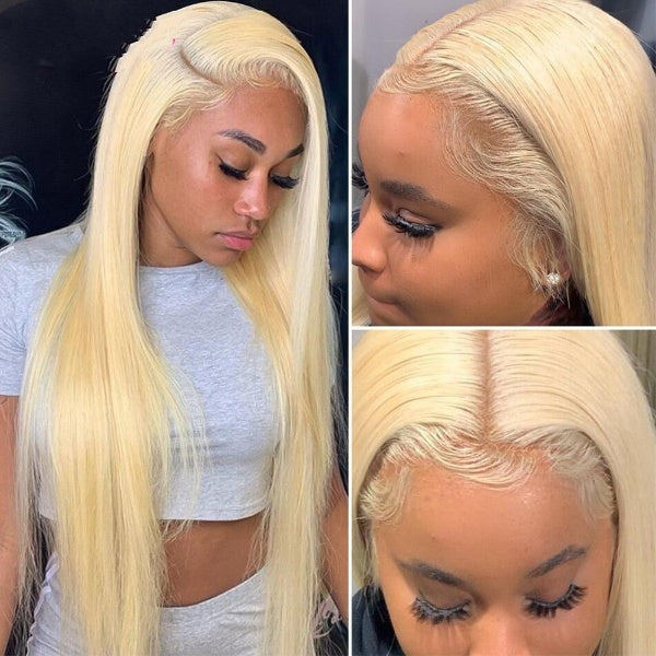 13x4 38'' 613 Blonde Lace Front Human Hair Wigs Brazilian Straight 613 Transparent Lace Frontal Wig With Baby Hair 150% Remy Wig