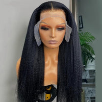 13x4 Kinky Straight Wig HD Lace Frontal Wig Ear to Ear Transparent Lace Wigs Human Hair Yaki Human Hair Wig