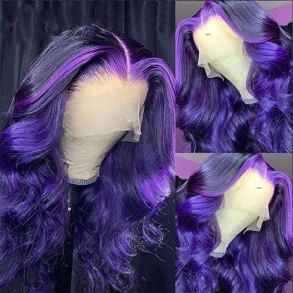 13x4 Lace Front Wig Human Hair Wigs 180% Purple Color Lace Frontal Wigs PrePlucked Purple Wig Human Hair Wig