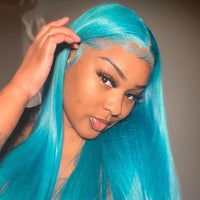 13x4 Mint Blue Colored Lace Frontal Wigs Light Blue Bone Straight Brazilian Remy Human Hair Wigs HD Lace Frontal Wigs