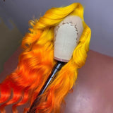Yellow Orange Ombre Colored Lace Front Human Hair Wigs Brazilian Body Wave Wig Pre Plucked With Baby Hair Closure Wig