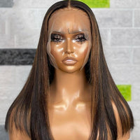 13x4 Transparent Lace Front Wig Black With Brown Highlight Wig Colored Lace Frontal Human Hair Wig Bleached Knots