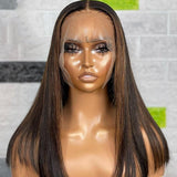 13x4 Transparent Lace Front Wig Black With Brown Highlight Wig Colored Lace Frontal Human Hair Wig Bleached Knots