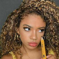 13x6 Kinky Curly HD Lace Frontal Human Hair Wigs Highlight Honey Blonde Lace Front Deep Wave Wig 30 Full Ombre Brown Color