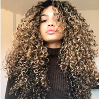 13x6 Kinky Curly HD Lace Frontal Human Hair Wigs Highlight Honey Blonde Lace Front Deep Wave Wig 30 Full Ombre Brown Color