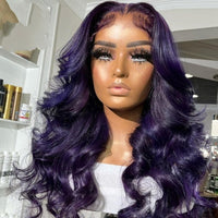 13x6 Lace Front Body Wave Wigs Preplucked Brazilian Remy Human Hair Purple Color Wig