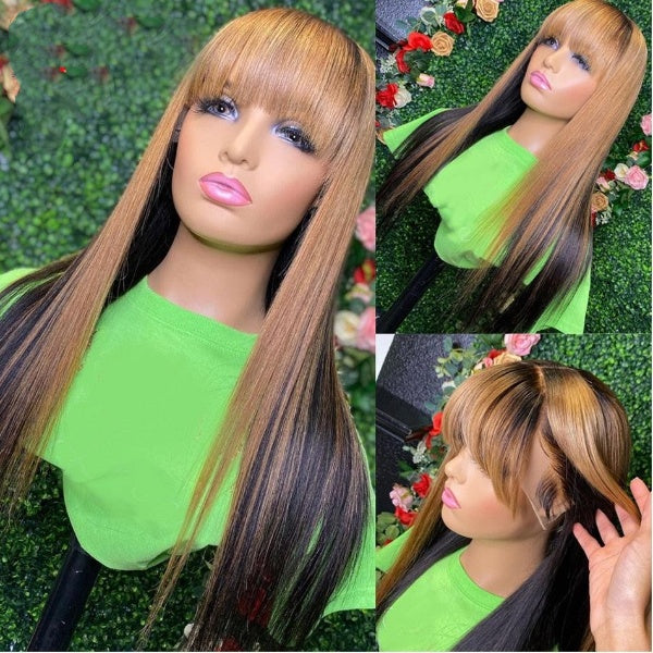 13x6 Lace Front Human Hair Wigs With Bang Brazilian Remy Blonde Highlight Human Hair Lace Front Wigs