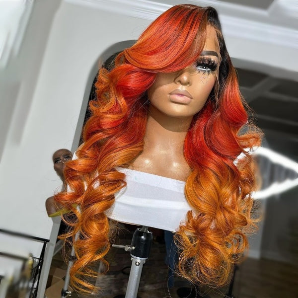 13x6 Ombre Orange Lace Frontal Wig 10A 4x4 6x6 Lace Closure Wig Transparent Lace Front Body Wave Human Hair Wig