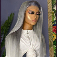 180 Density Straight Lace Front Wig Colored Grey Human Hair Wig HD Transparent Lace Frontal Wig Brazilian Hair Wigs