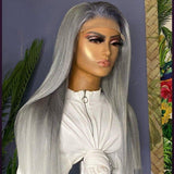 180 Density Straight Lace Front Wig Colored Grey Human Hair Wig HD Transparent Lace Frontal Wig Brazilian Hair Wigs
