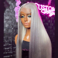 180 Density Straight Lace Front Wig Colored Grey Human Hair Wig HD Transparent Lace Frontal Wig Brazilian Hair Wigs