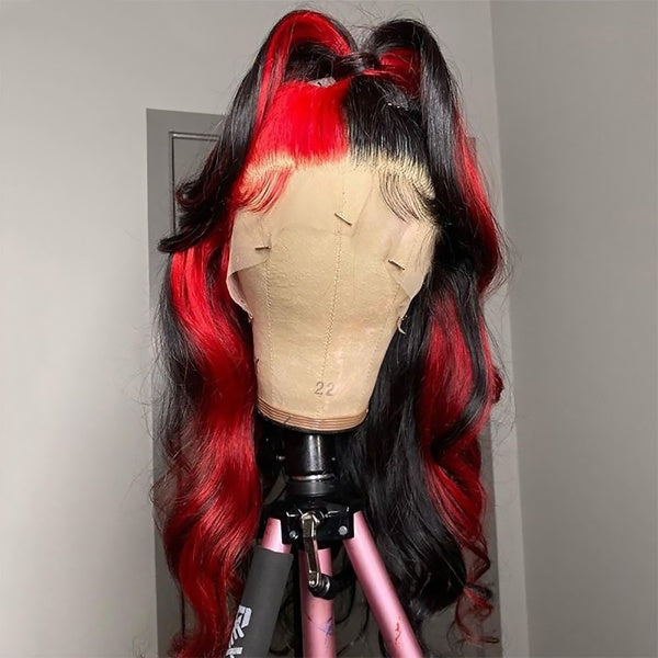 180% density Body Wave Red Lace Front Human Hair Wigs Highlight Red HD Transparent 13x4 Lace Frontal Wig Colored Human Hair Wigs