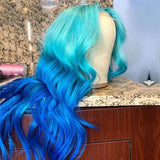 180% Density Light Blue highlight Colored Body Wave Lace Front Wig Brazilian Remy Hair Transparent Lace Frontal Wig