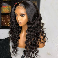 1b Unprocessed Human Hair Wigs Preplucked Black Loose Deep Wave Lace Front Wigs 13x4 Lace Frontal Wig Bleached Knots