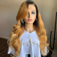 1B/27 Blonde highlight Colored Body Wave Peruvian Human Hair Wigs  Pre-Plucked With Baby Hair 1B/30 Brown 13x6 Lace Frontal Wig