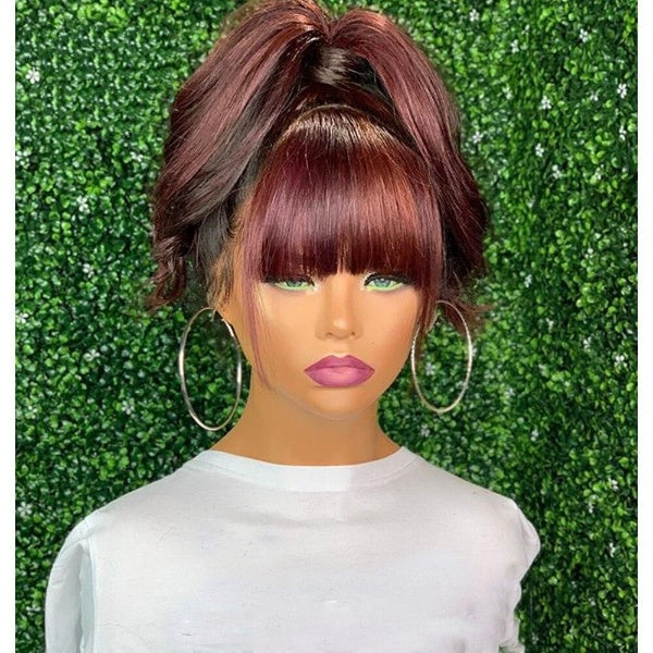 1b/99j ombre human hair wig with bangs colored burgundy lace wig  short bob wig with baby hair brazilian