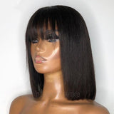 200 Density 13x6x3 Straight Bob Lace Front Wigs With Bangs Remy Short Brazilian Human Hair Hd Transparent Lace Frontal Wig