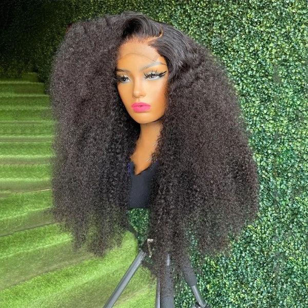 250% Density 13x4 Kinky Curly HD Transparent Lace Front Wig Brazilian 5x5 Lace Closure Wig Natural Human Hair Wig